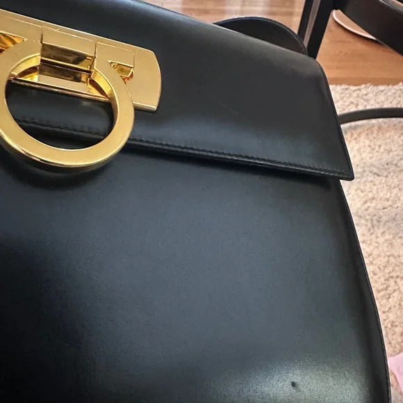 ❌SOLD❌Salvatore Ferragamo Black Handbag with Gold Accents - Picture 11 of 14